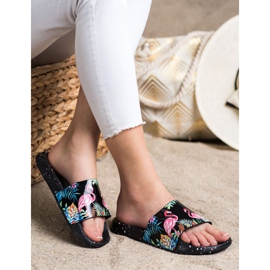 Bona Infradito alla moda con fenicottero nero multicolore 2