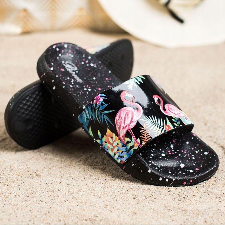 Bona Infradito alla moda con fenicottero nero multicolore 1