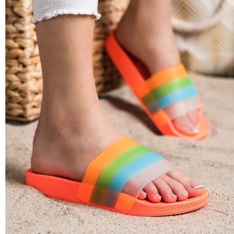 Bona Comode infradito con righe colorate arancia 2
