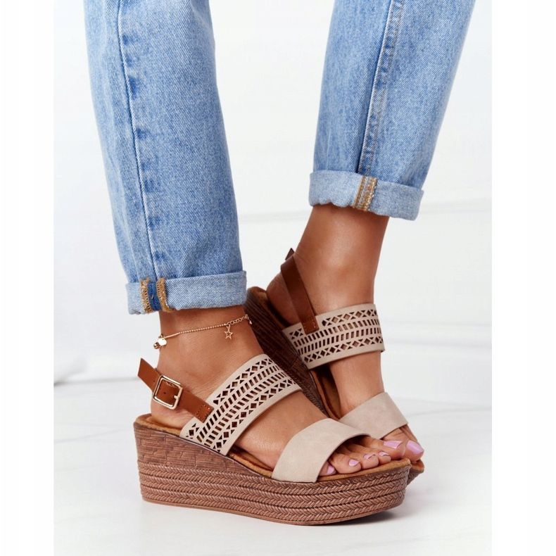 S.Barski Sandali con zeppa traforati S. Barski GD-47 Beige 1