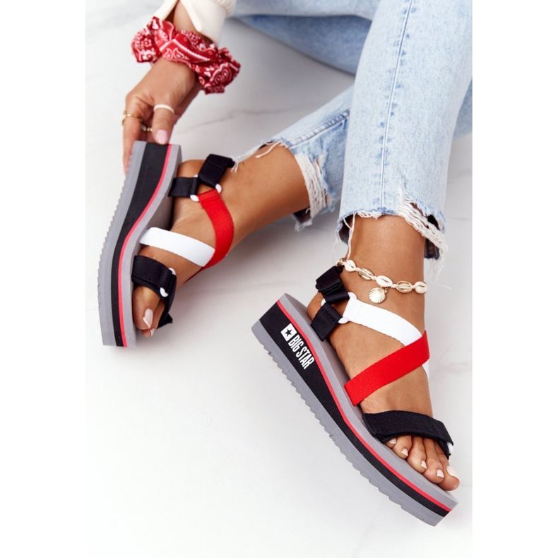 Sandali con zeppa in schiuma Big Star HH274A082 Rosso-Bianco nero 1