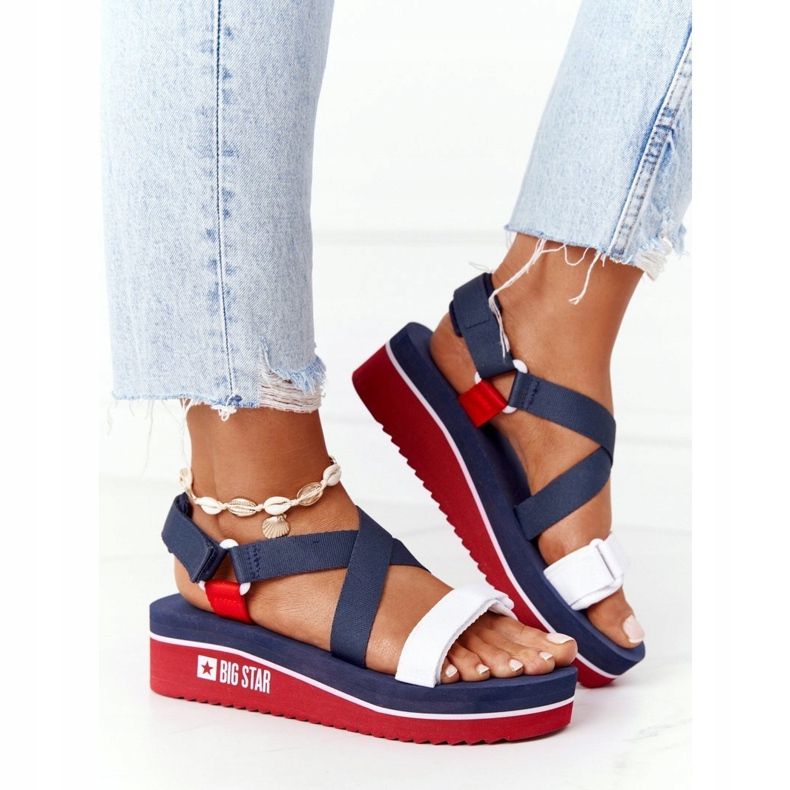 Sandali con zeppa in schiuma Big Star HH274A084 Navy Blue rosso blu navy 1