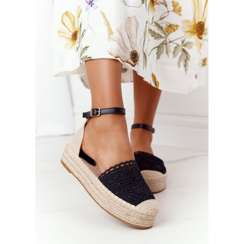 Espadrillas di pizzo su piattaforma Larissa nera intrecciata beige nero 2