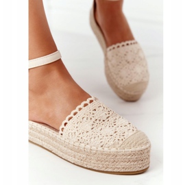 Espadrillas di pizzo su piattaforma beige intrecciata Larissa 1