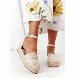 Espadrillas di pizzo su piattaforma beige intrecciata Larissa 2