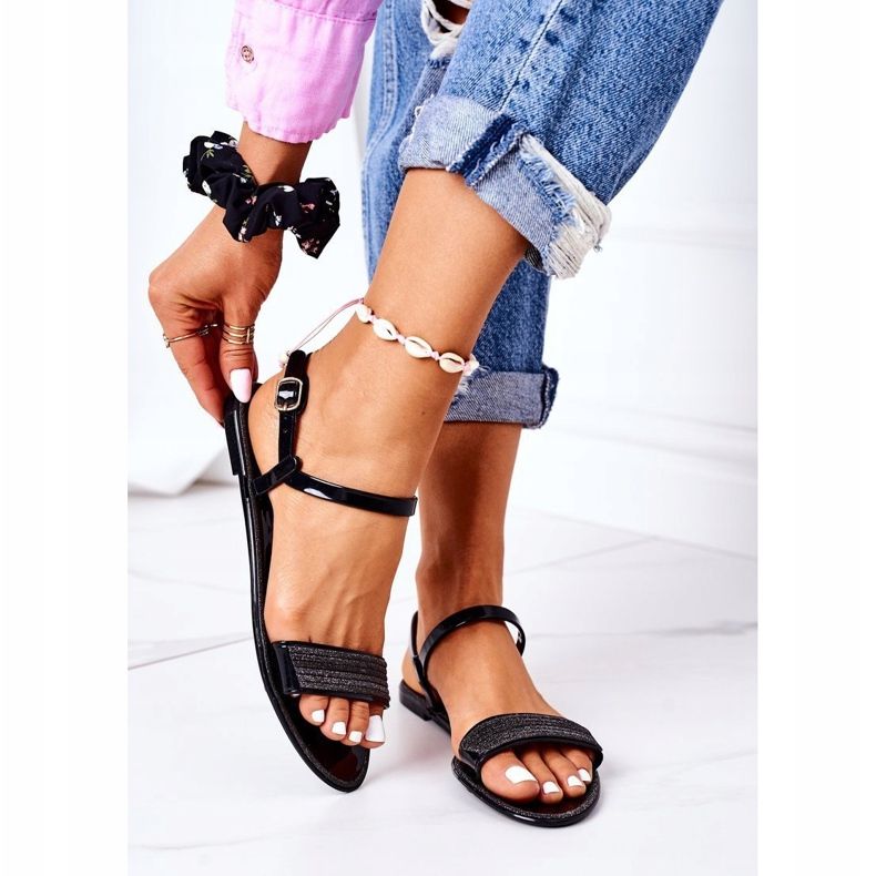 LU BOO Sandali In Gomma Con Glitter Nero Beach Time 2