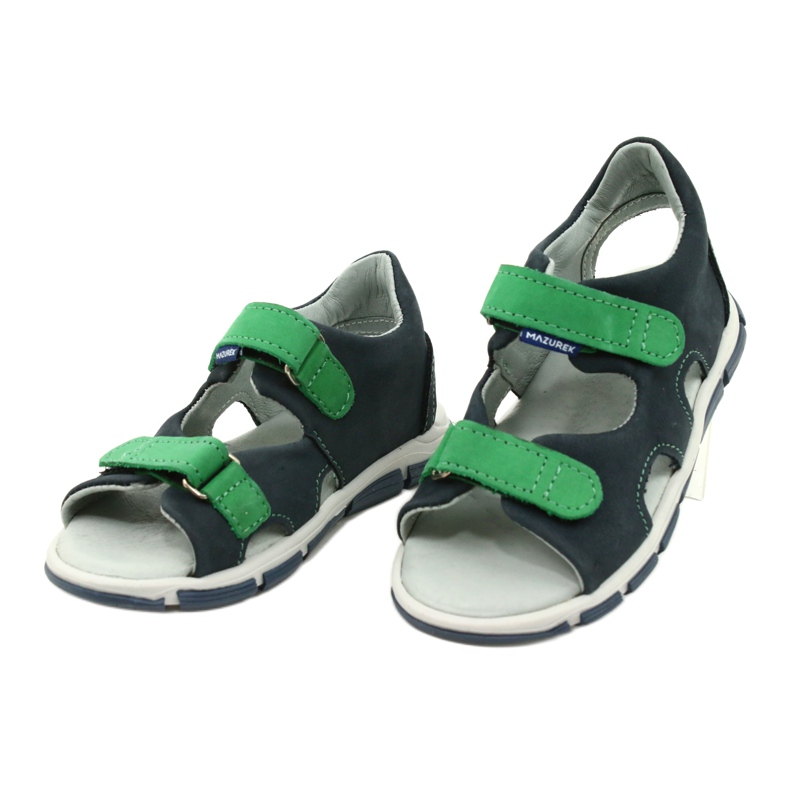 Sandali per ragazzi in pelle per velcro mazurek 314 blu-verde 2