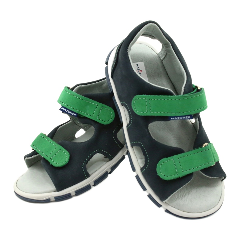 Sandali per ragazzi in pelle per velcro mazurek 314 blu-verde 4