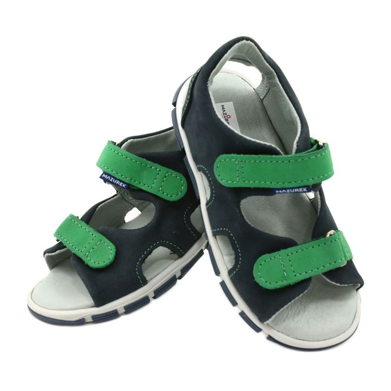 Sandali con velcro in pelle per bambini Mazurek 314, blu navy verde 4