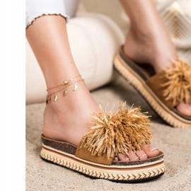 SHELOVET Pantofole Alla Moda Con Frange marrone 1