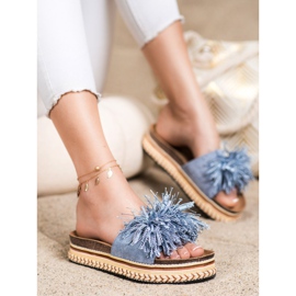 SHELOVET Pantofole Alla Moda Con Frange blu 1