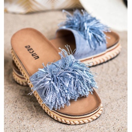 SHELOVET Pantofole Alla Moda Con Frange blu 2