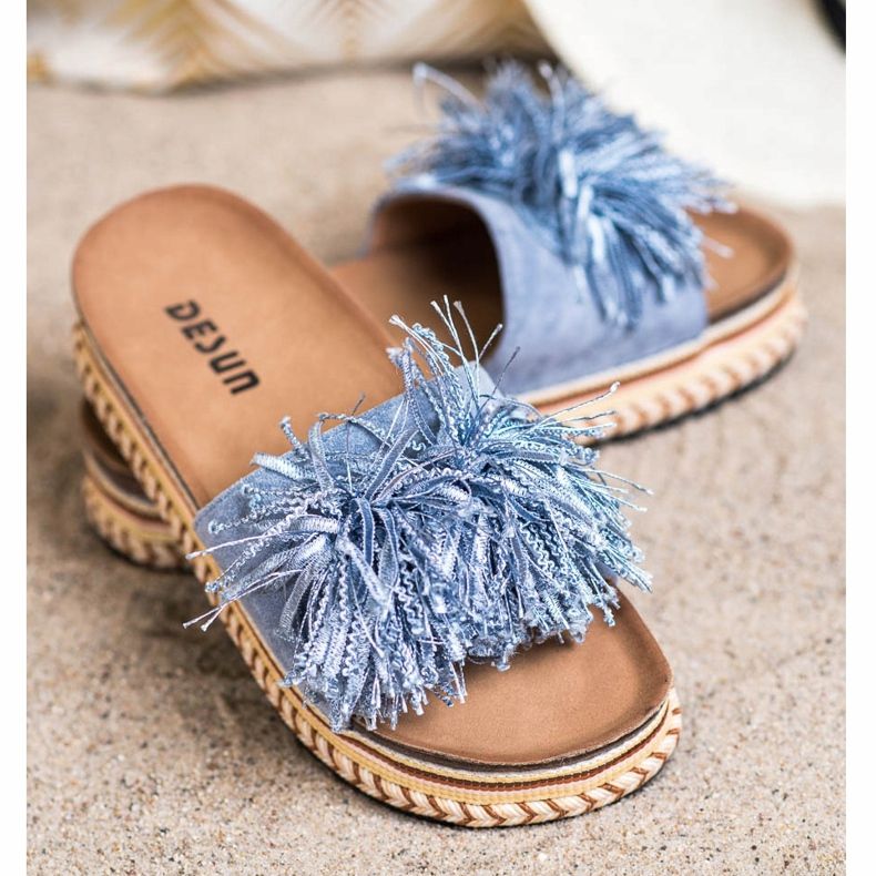 SHELOVET Pantofole Alla Moda Con Frange blu 2
