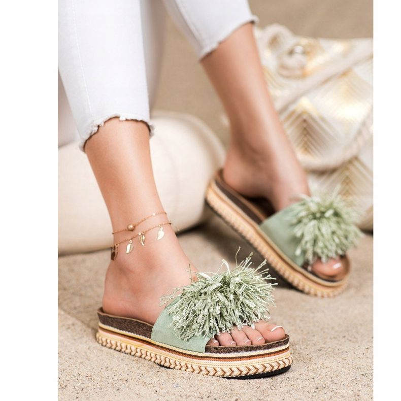 SHELOVET Pantofole Alla Moda Con Frange verde 1