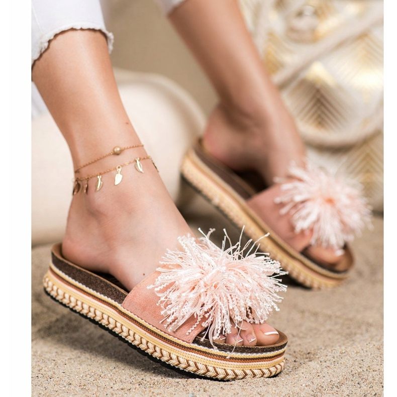 SHELOVET Pantofole Alla Moda Con Frange rosa 1