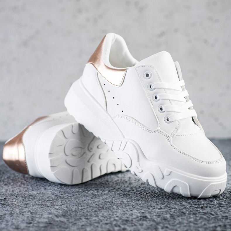 SHELOVET Scarpe da ginnastica bianche alla moda bianco d'oro 1