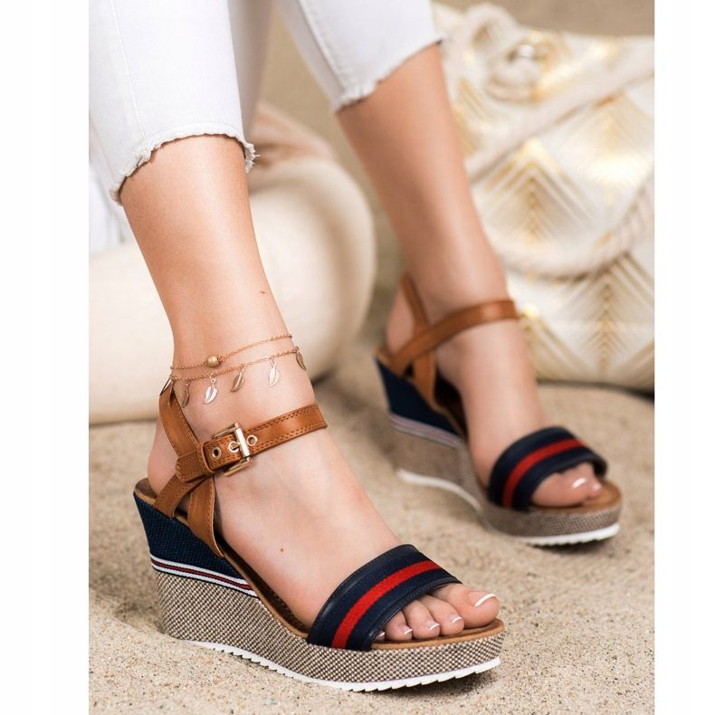Goodin Sandali con zeppa marrone blu navy multicolore 1
