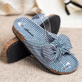 Bona Pantofole Con Fiocco A Righe bianco blu 1