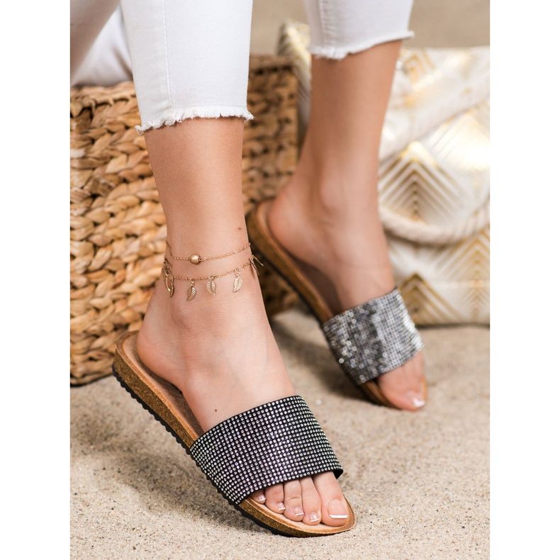 Bona Pantofole Eleganti Con Cubic Zirconia nero 1