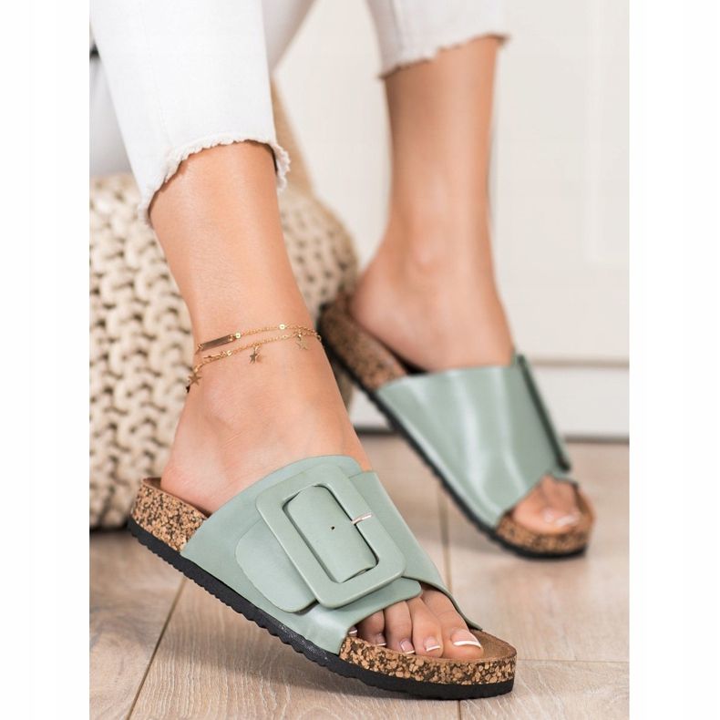 SHELOVET Pantofole In Ecopelle Con Fibbia verde 1