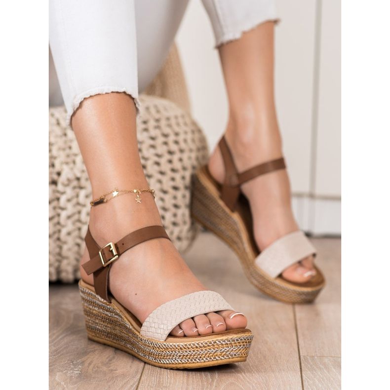 Bona Sandali con zeppa alla moda beige marrone 1