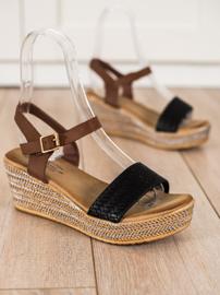 Bona Sandali con zeppa alla moda marrone nero 1