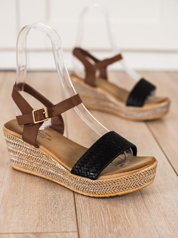 Bona Sandali con zeppa alla moda marrone nero 1