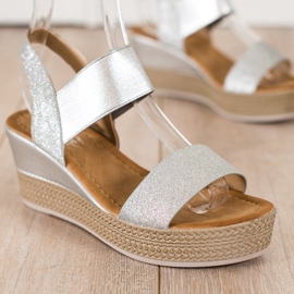 Camo Sandali con zeppa alla moda con glitter d'argento grigio 1
