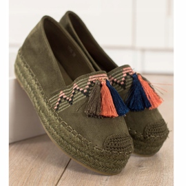 Coura Espadrillas In Camoscio Con Frange verde 2