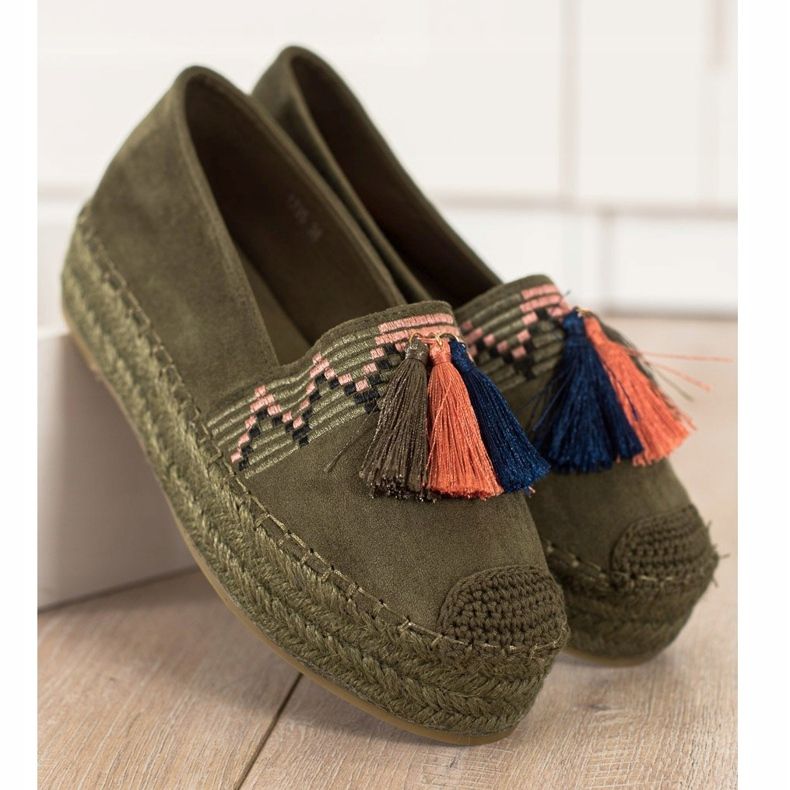 Coura Espadrillas In Camoscio Con Frange verde 2