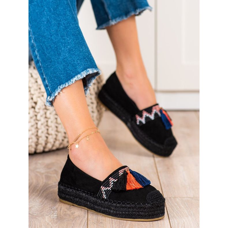 Coura Espadrillas In Camoscio Con Frange nero 1