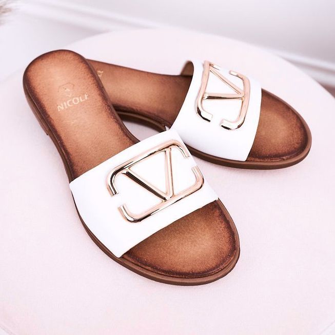 Nicole Pantofole classiche da donna in pelle bianche Evie bianco d'oro 2