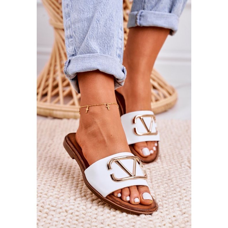 Nicole Pantofole classiche da donna in pelle bianche Evie bianco d'oro 3