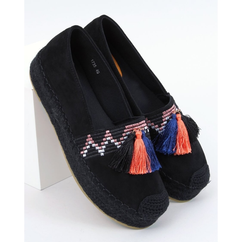 Nero 1735 Espadrillas nere con frange 1