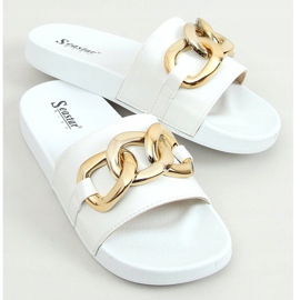 Bianco CK203 Pantofole bianche con catena 1