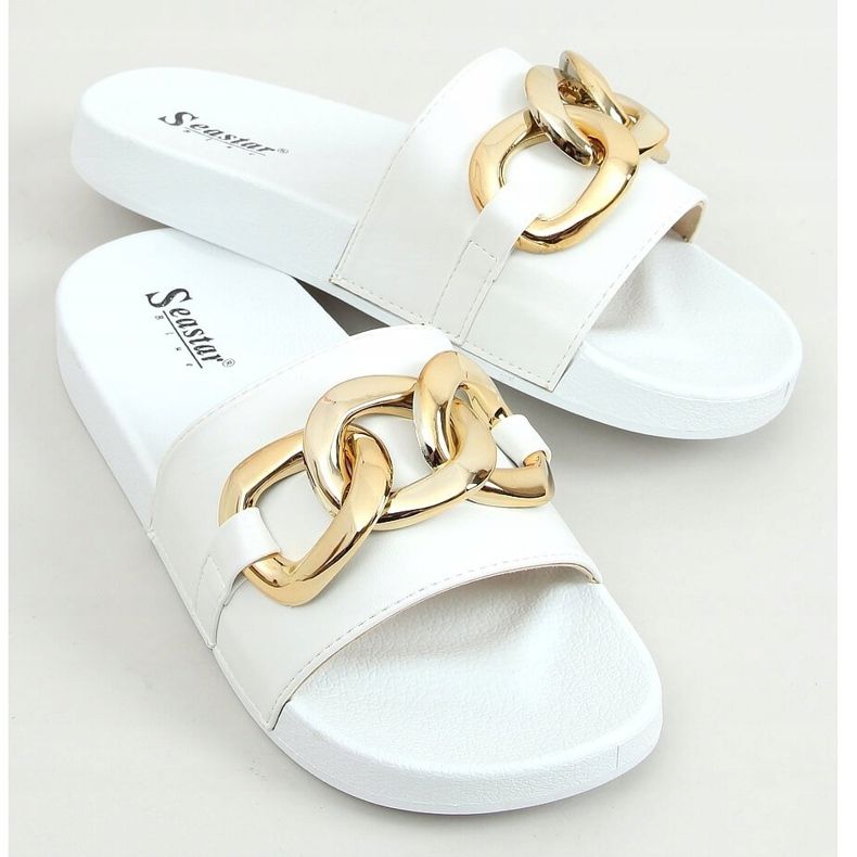 Bianco CK203 Pantofole bianche con catena 1