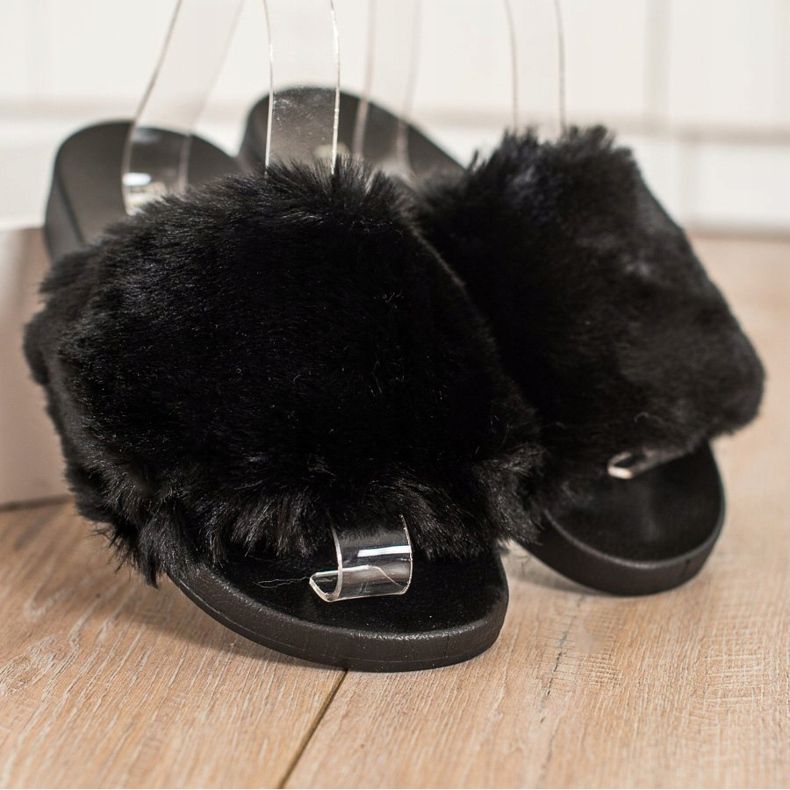 Bona Infradito casual con pelliccia nero 1