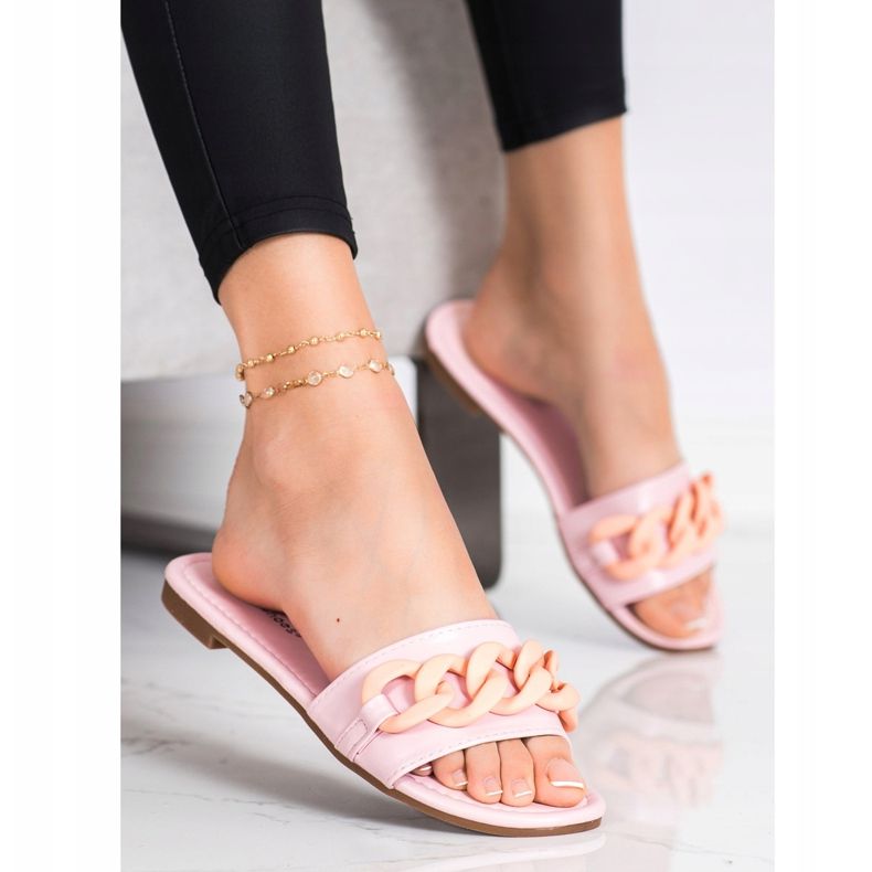 Ideal Shoes Pantofole rosa alla moda 1