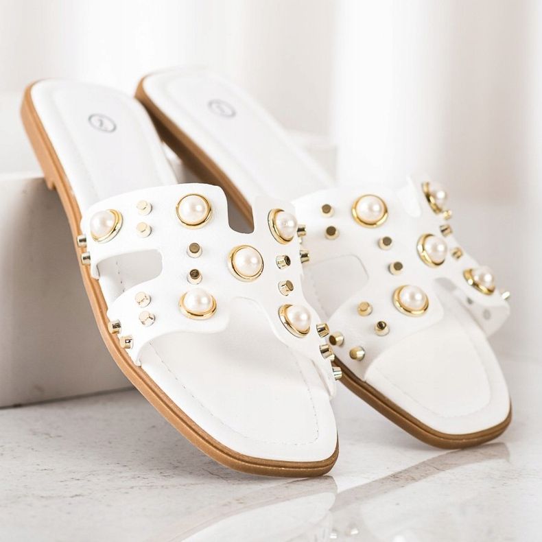 SHELOVET Pantofole alla moda con strass bianca 2