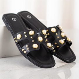 SHELOVET Pantofole alla moda con strass nero 1