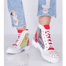 Stivali bianchi e rossi trasparenti con borchie Lea bianco rosso 1