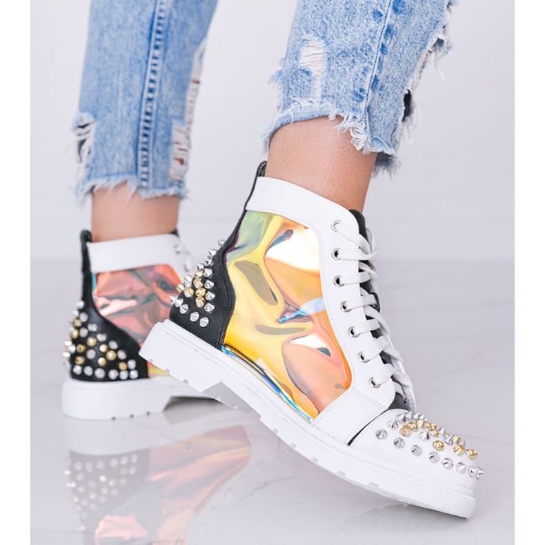 Stivali bianchi e neri trasparenti con borchie Lea bianca 1