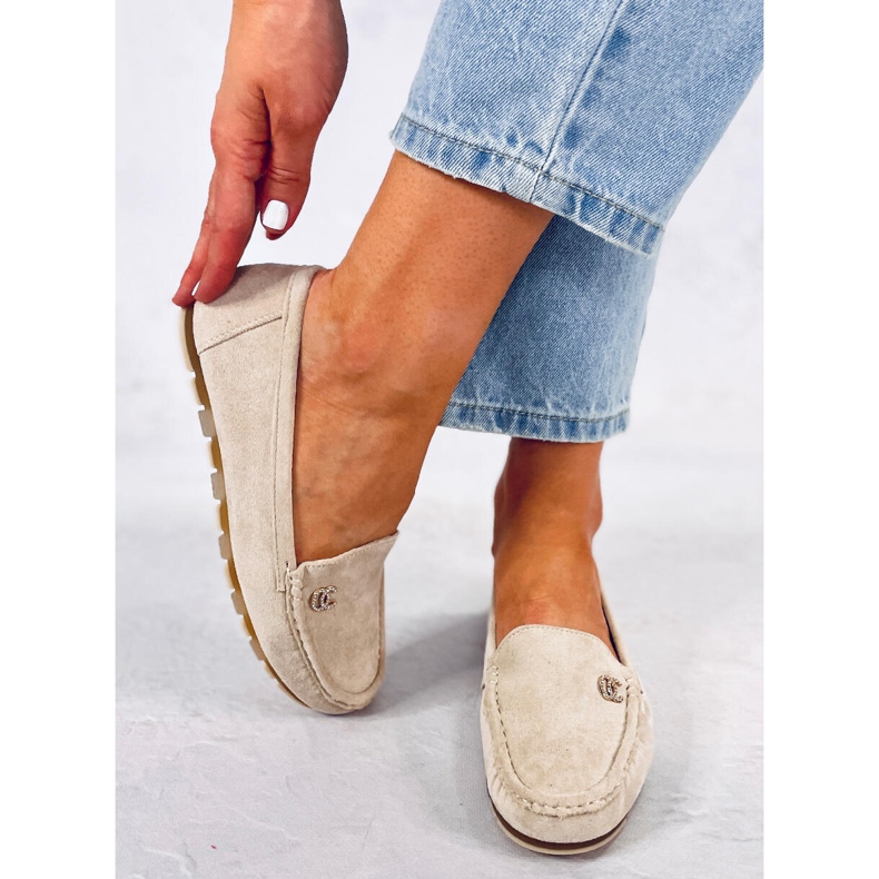 Mocassini da donna beige chiaro GS14P Beige 2