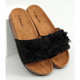 Pantofole in sughero nere con fiori 620-73 Black nero 1