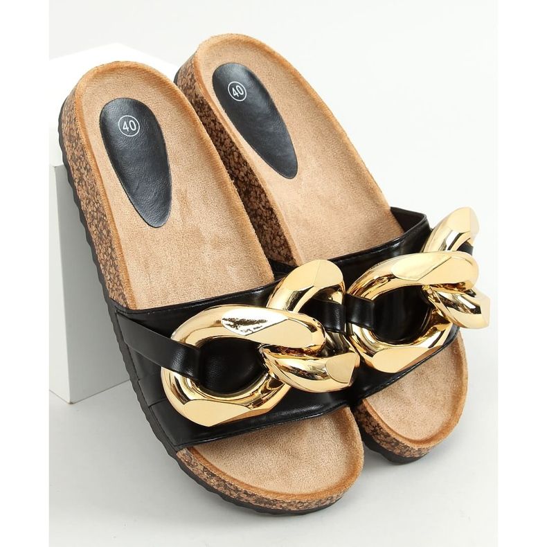 Pantofole nere con catena spessa nere CK201 Black nero 1