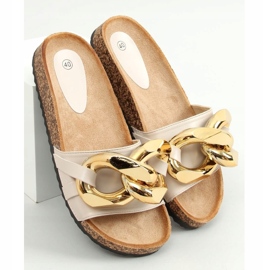 Pantofole beige con catena spessa CK201 Beige 1