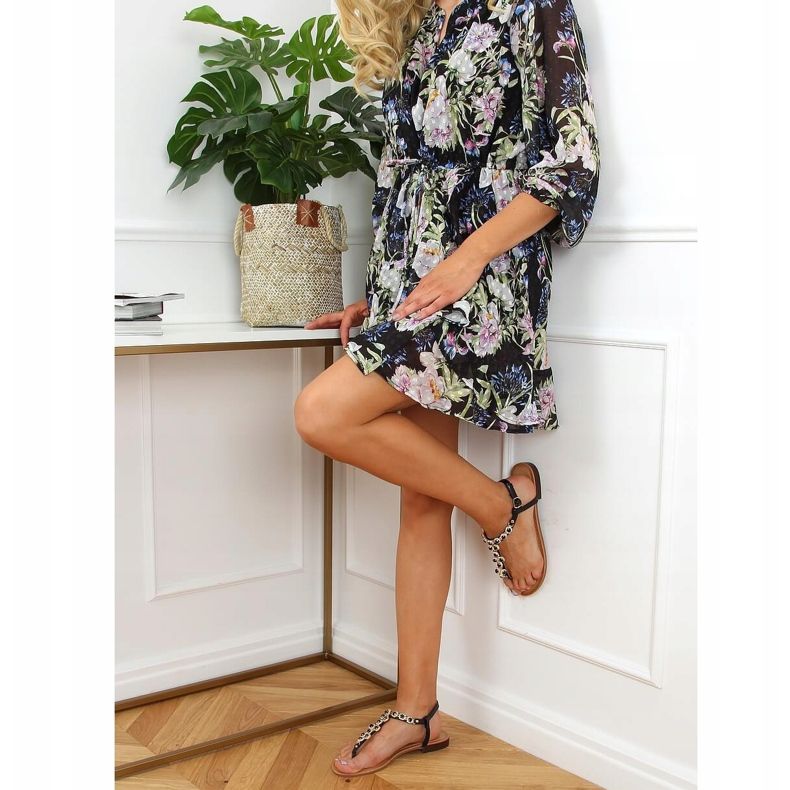 Sandali infradito con pietre nero 620-71 Nero 1