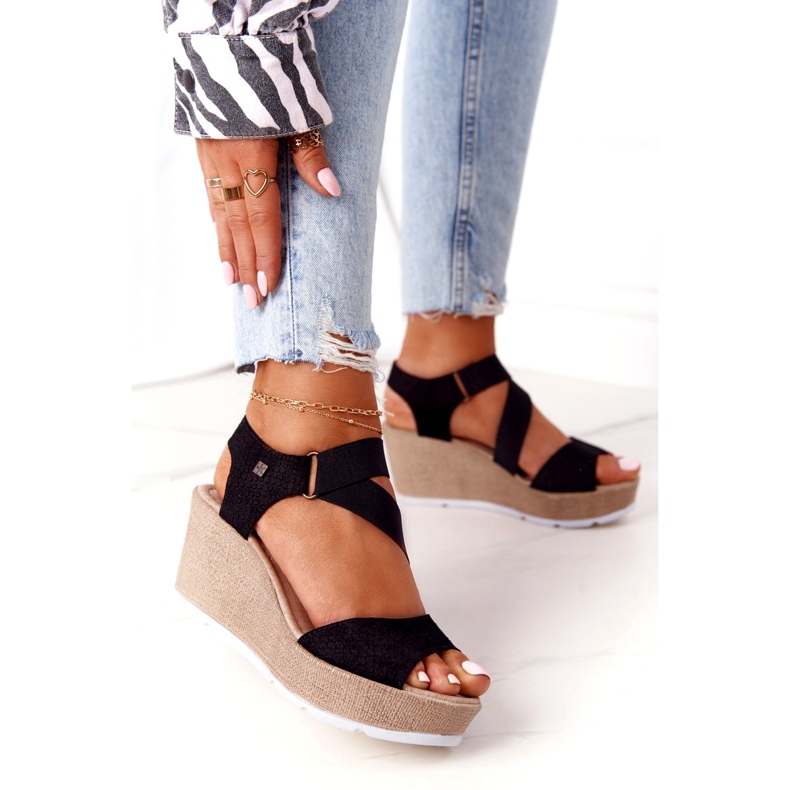 Sandali con zeppa in pelle Big Star FF276016 Nero 1