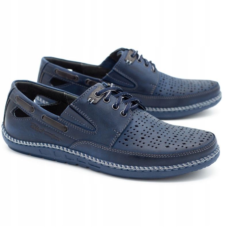 Polbut Scarpe da uomo, mocassini traforati J69L blu navy 1