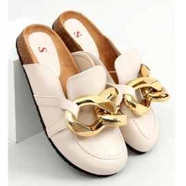 T397 Pantofole beige beige con catena spessa 1